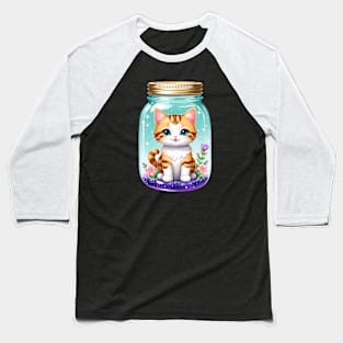 Cute Cat With Beautiful Flowers In Mason Jar Baseball T-Shirt